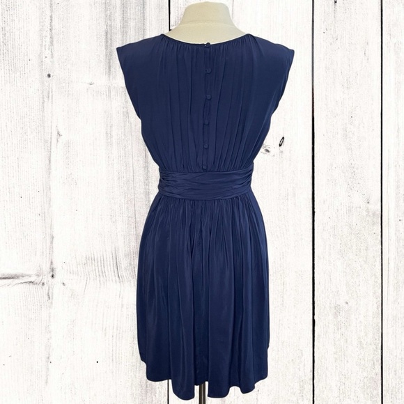 BODEN Selina Dress Fit & Flare Navy Blue White Pleated Front Panel, Size 6 - Picture 5 of 9
